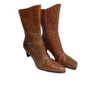 A. MARINELLI Brown Embossed Half Calf Boot, Size 6M, New Without Box MSRP $260